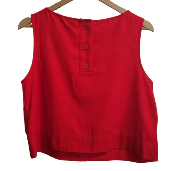 🆕️ Gap Linen Blend Crop Shell Tank Top in Tomato Sauce Red - Picture 11 of 13